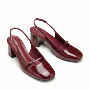 CIDER ADJUSTABLE STRAP SLINGBACK CHUNKY HEELS - Size 6